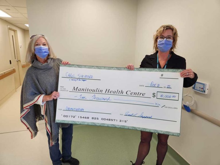 Carol Sheppard donates $10,000 to the Manitoulin Health Centre