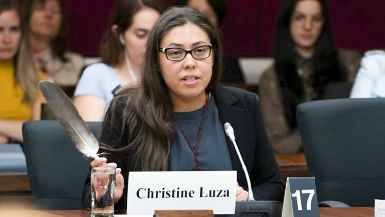 M’Chigeeng woman delivers a speech at Indigenize the Senate