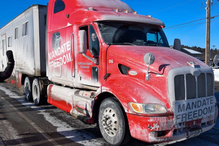 Manitoulin contingent cheers on Freedom Convoy at Espanola, Nairn