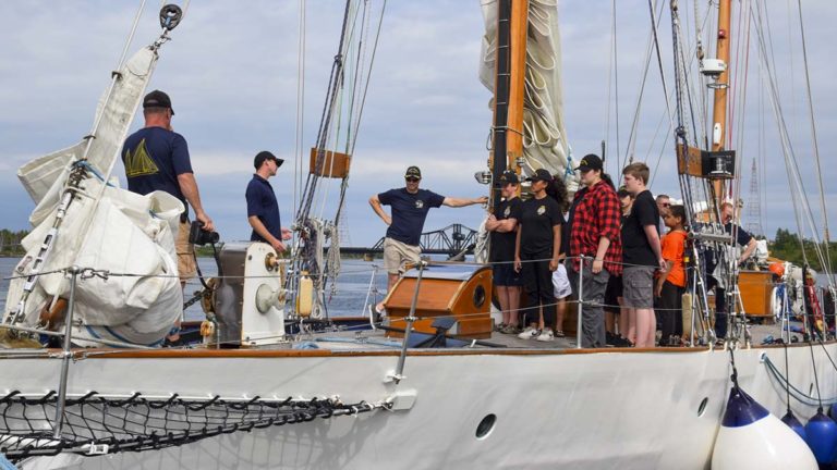Royal Canadian Navy training ship HMCS Oriole visits the Port of Little Current