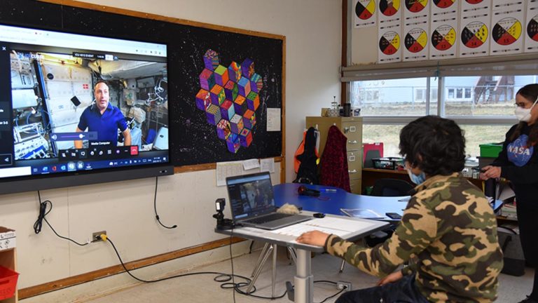 Wiikwemkoong students talk to Canadian philanthropist Mark Pathy aboard the International Space Station