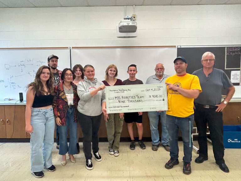 Providence Bay/Spring Bay Lions Club cuts MSS robotics team $9,000 cheque