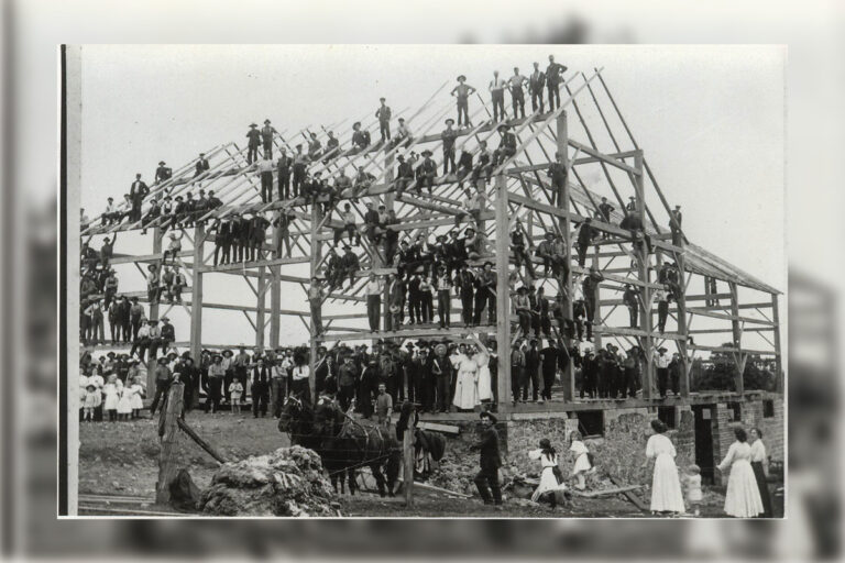 Raising a barn on Barrie Island-Summer of 1948