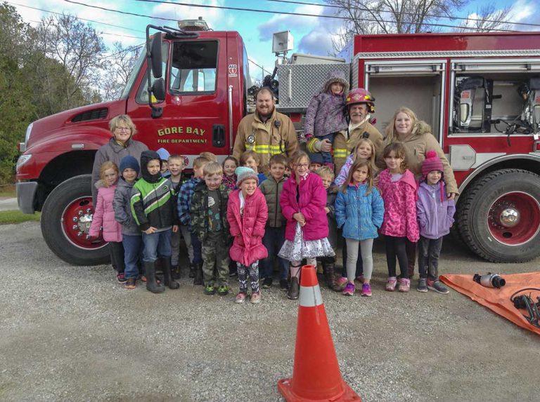 Volunteers encourage students to look, listen and learn about fire safety