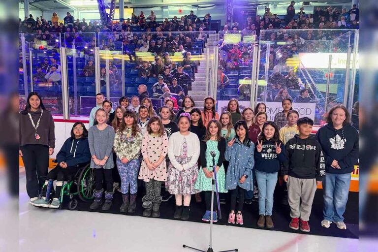 Little Current Public School choir sings national anthem 