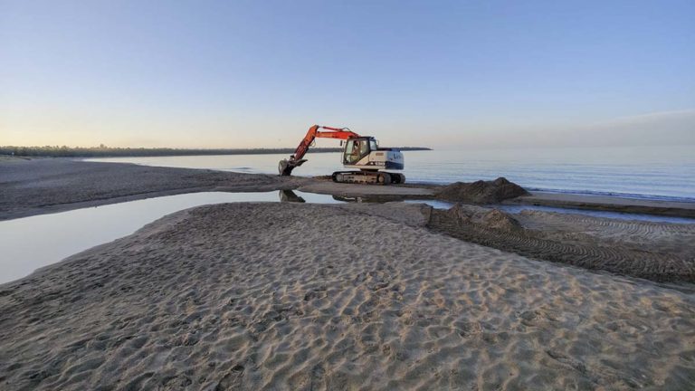 Dredging takes place on Mindemoya River to allow salmon to spawn