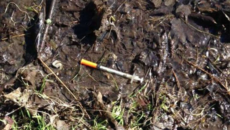 Child finds used hypodermic needle discarded close to school